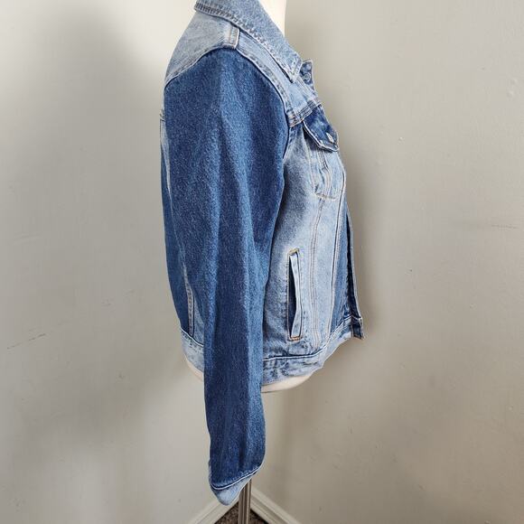 Abercrombie & Fitch Jacket Womens Small Blue Distressed Denim Trucker Button Up - Picture 7 of 15